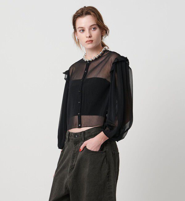 ASTRAET「＜ASTRAET＞ シアー  フリル クルーネックカットソー」|Tシャツ・カットソー|