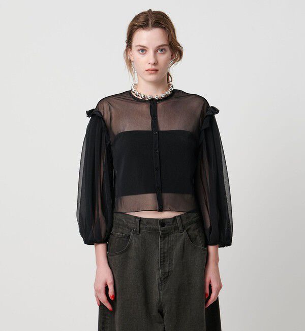 ASTRAET「＜ASTRAET＞ シアー  フリル クルーネックカットソー」|Tシャツ・カットソー|