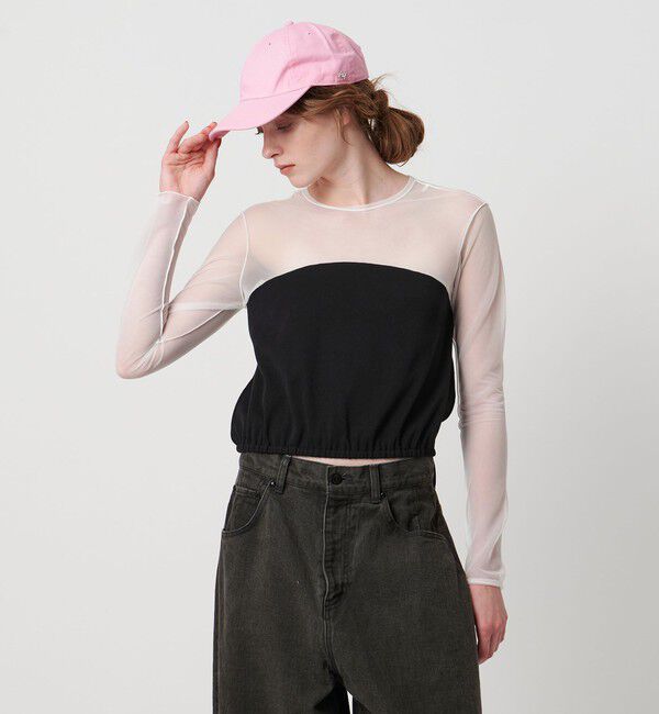 ASTRAET「＜ASTRAET＞フライスxシアー コンビ クルーネックカットソー」|Tシャツ・カットソー|