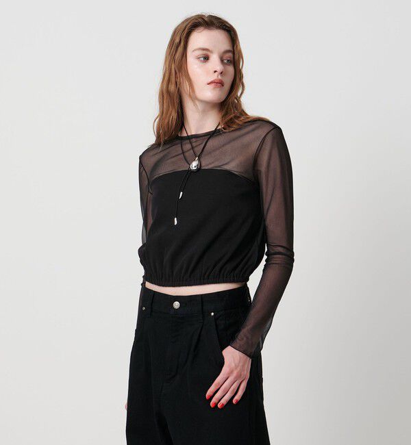 ASTRAET「＜ASTRAET＞フライスxシアー コンビ クルーネックカットソー」|Tシャツ・カットソー|