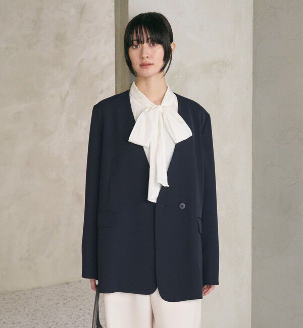BEAUTY&YOUTH UNITED ARROWS「【WEB限定 Wardrobe DAILY MINIMAL】ダブルクロス カラーレスジャケット ウォッシャブル」|ノーカラージャケット|