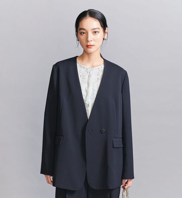 BEAUTY&YOUTH UNITED ARROWS「【WEB限定 Wardrobe DAILY MINIMAL】ダブルクロス カラーレスジャケット ウォッシャブル」|ノーカラージャケット|