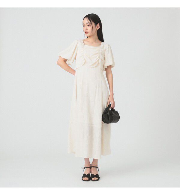 Ray BEAMS 「ジャカード スクエアネック パフスリーブ ワンピース」|ワンピース|