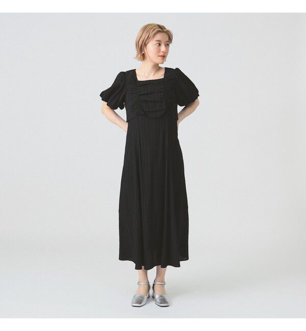 Ray BEAMS 「ジャカード スクエアネック パフスリーブ ワンピース」|ワンピース|BLACK