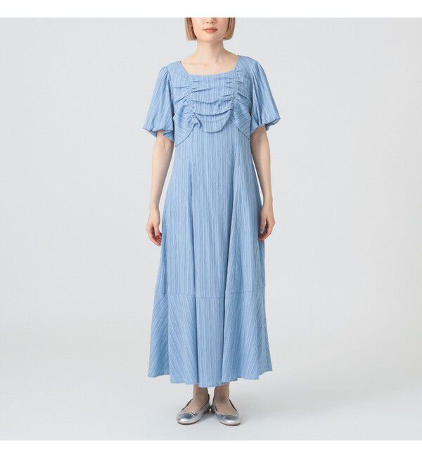 Ray BEAMS 「ジャカード スクエアネック パフスリーブ ワンピース」|ワンピース|