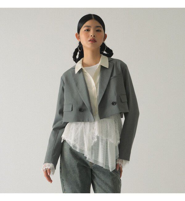 Ray BEAMS 「2ボタン W クロップド ジャケット」|テーラードジャケット|GREY_STRIPE