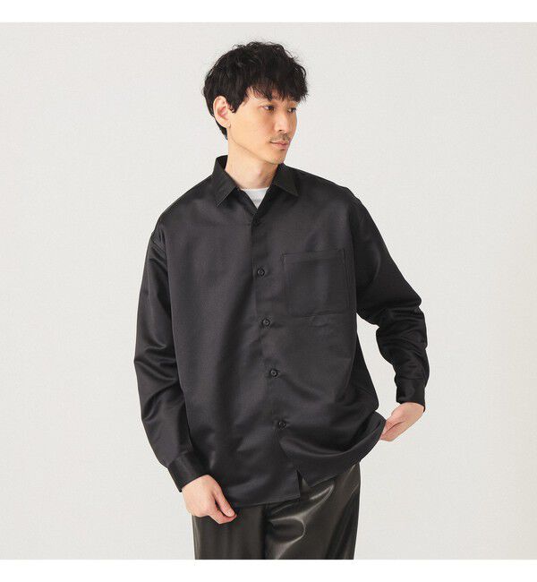 BEAMS「リラックスフィット レザールック シャツ」|シャツ・ブラウス|BLACK