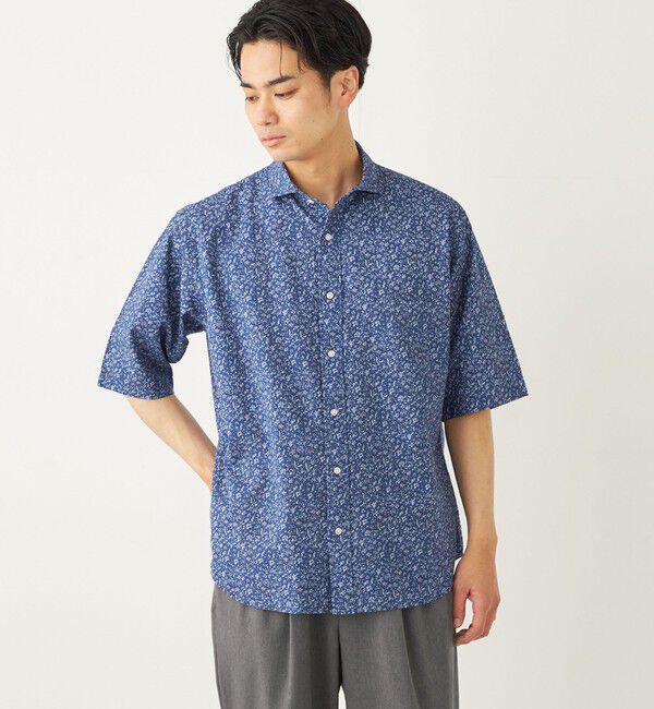 SHIPS Colors 「SHIPS Colors:〈洗濯機可能〉リップル プリント ショートスリーブ シャツ」|シャツ・ブラウス|ダークブルー