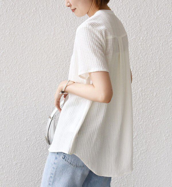 SHIPS for women「〈手洗い可能〉ジャカード バンドカラー ショート スリーブ ブラウス」|シャツ・ブラウス|