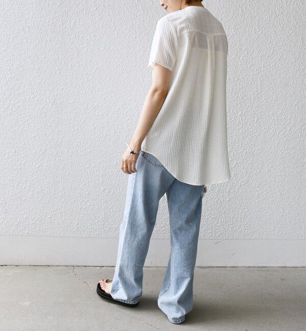 SHIPS for women「〈手洗い可能〉ジャカード バンドカラー ショート スリーブ ブラウス」|シャツ・ブラウス|