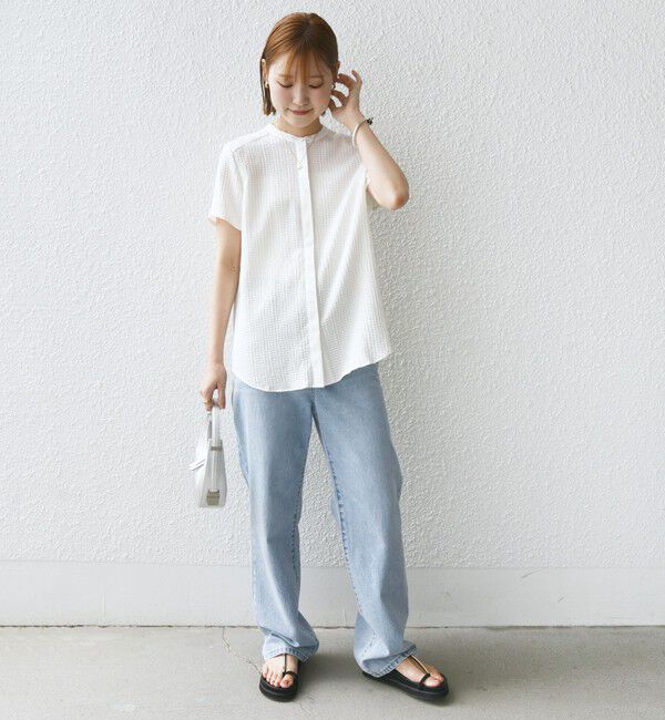 SHIPS for women「〈手洗い可能〉ジャカード バンドカラー ショート スリーブ ブラウス」|シャツ・ブラウス|