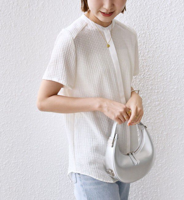 SHIPS for women「〈手洗い可能〉ジャカード バンドカラー ショート スリーブ ブラウス」|シャツ・ブラウス|