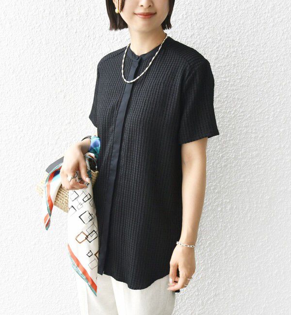 SHIPS for women「〈手洗い可能〉ジャカード バンドカラー ショート スリーブ ブラウス」|シャツ・ブラウス|