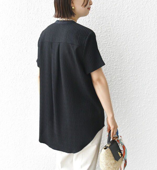 SHIPS for women「〈手洗い可能〉ジャカード バンドカラー ショート スリーブ ブラウス」|シャツ・ブラウス|