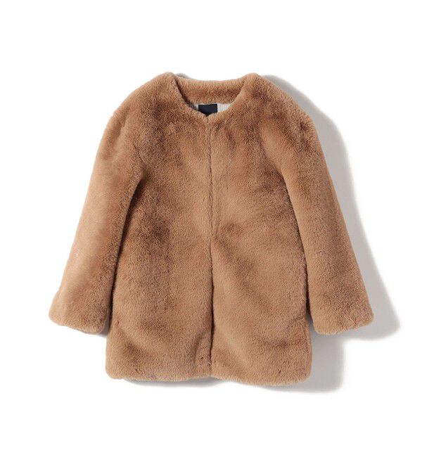 SHIPS for women「SHIPS Primary Navy Label:フェイク ファー ノーカラー ハーフ コート」|ノーカラーコート|ベージュ系