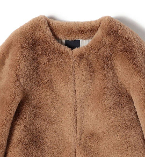 SHIPS for women「SHIPS Primary Navy Label:フェイク ファー ノーカラー ハーフ コート」|ノーカラーコート|