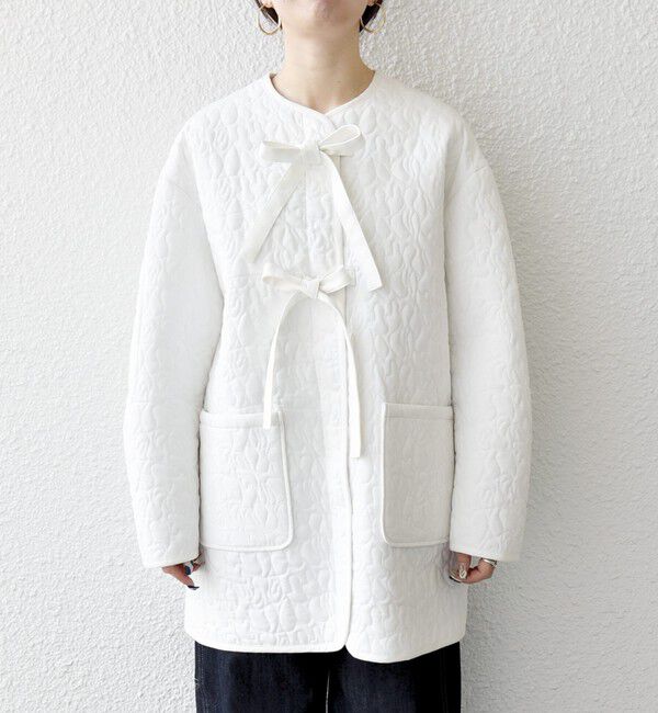 SHIPS any「SHIPS any: キルティング ステッチ ノーカラー ミディ コート」|ノーカラーコート|