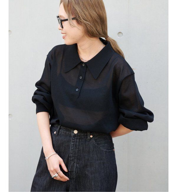 OUTDOOR PRODUCTS Usual Things「ハイゲージシアーロングスリーブニットポロシャツ」|ニット・セーター|ブラック