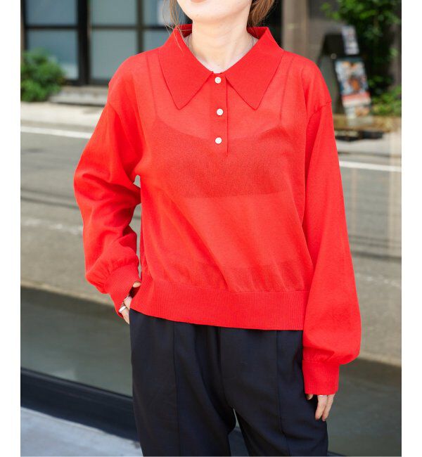 OUTDOOR PRODUCTS Usual Things「ハイゲージシアーロングスリーブニットポロシャツ」|ニット・セーター|