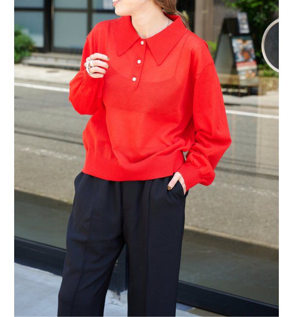 OUTDOOR PRODUCTS Usual Things「ハイゲージシアーロングスリーブニットポロシャツ」|ニット・セーター|レッド