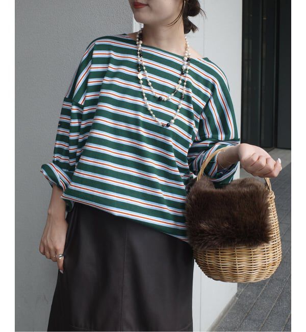 SLOBE IENA「LE MINOR/ルミノア SLOBE別注 マルチボーダー」|Tシャツ・カットソー|グリーン