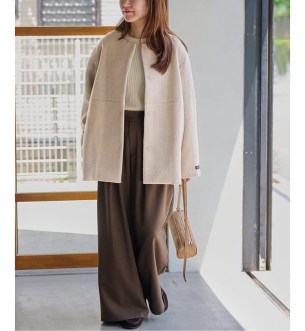 JOURNAL STANDARD relume「《追加2》スーパーファインビーバークルーネックコート」|ノーカラーコート|