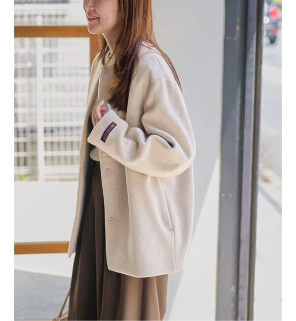 JOURNAL STANDARD relume「《追加2》スーパーファインビーバークルーネックコート」|ノーカラーコート|
