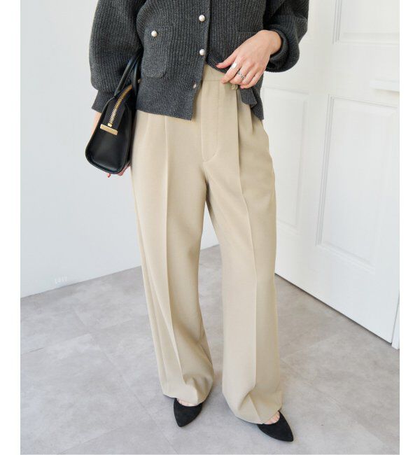 Spick and Span「《追加》ダブルクロスツータックパンツ」|スラックス|ベージュ