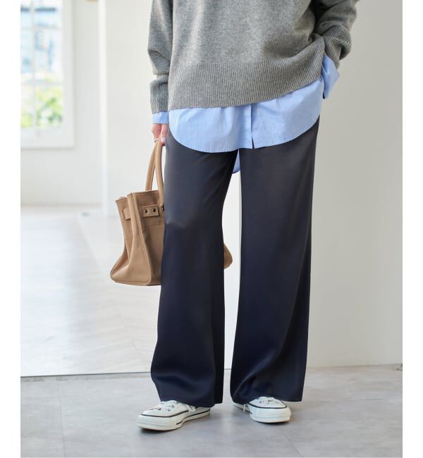 Spick and Span「サテンイージーベルボトムパンツ」|その他|ネイビー