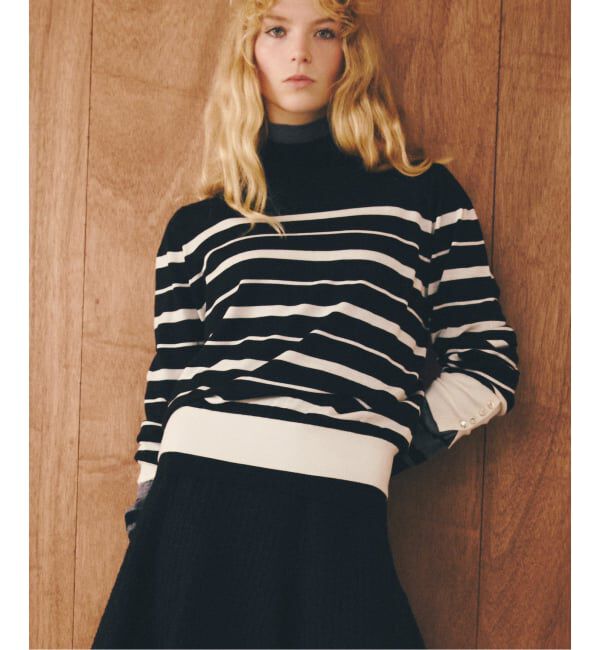  「【洗える】ウォッシャブルウールフレンチボーダーニット」|ニット・セーター|ブラック