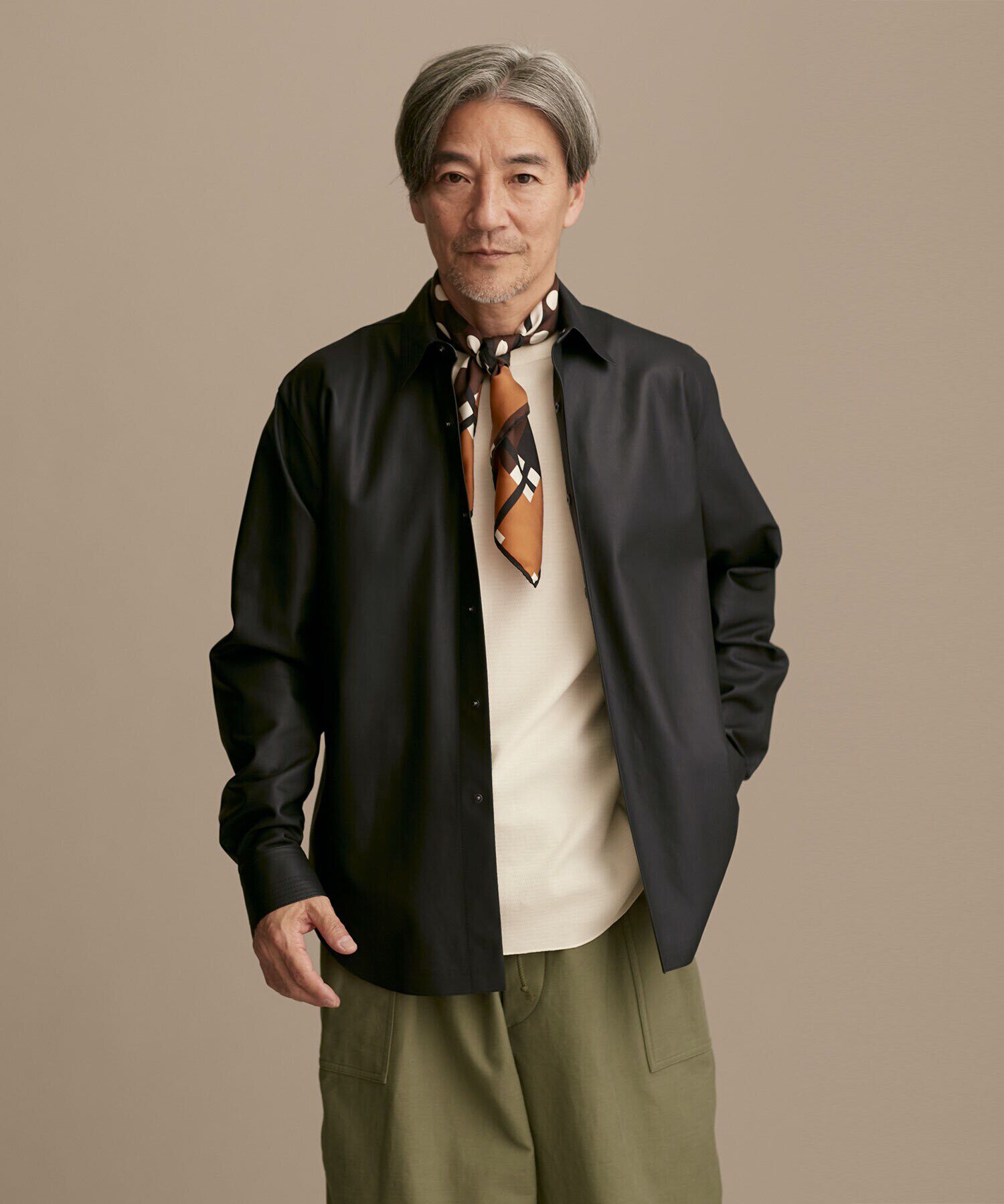 nano･universe「LB.01/レギュラーカラー ロングスリーブ レザーシャツ」|ライダースジャケット|ブラック