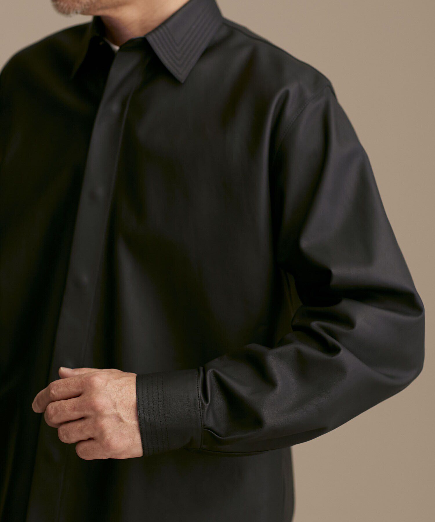 nano･universe「LB.01/レギュラーカラー ロングスリーブ レザーシャツ」|ライダースジャケット|