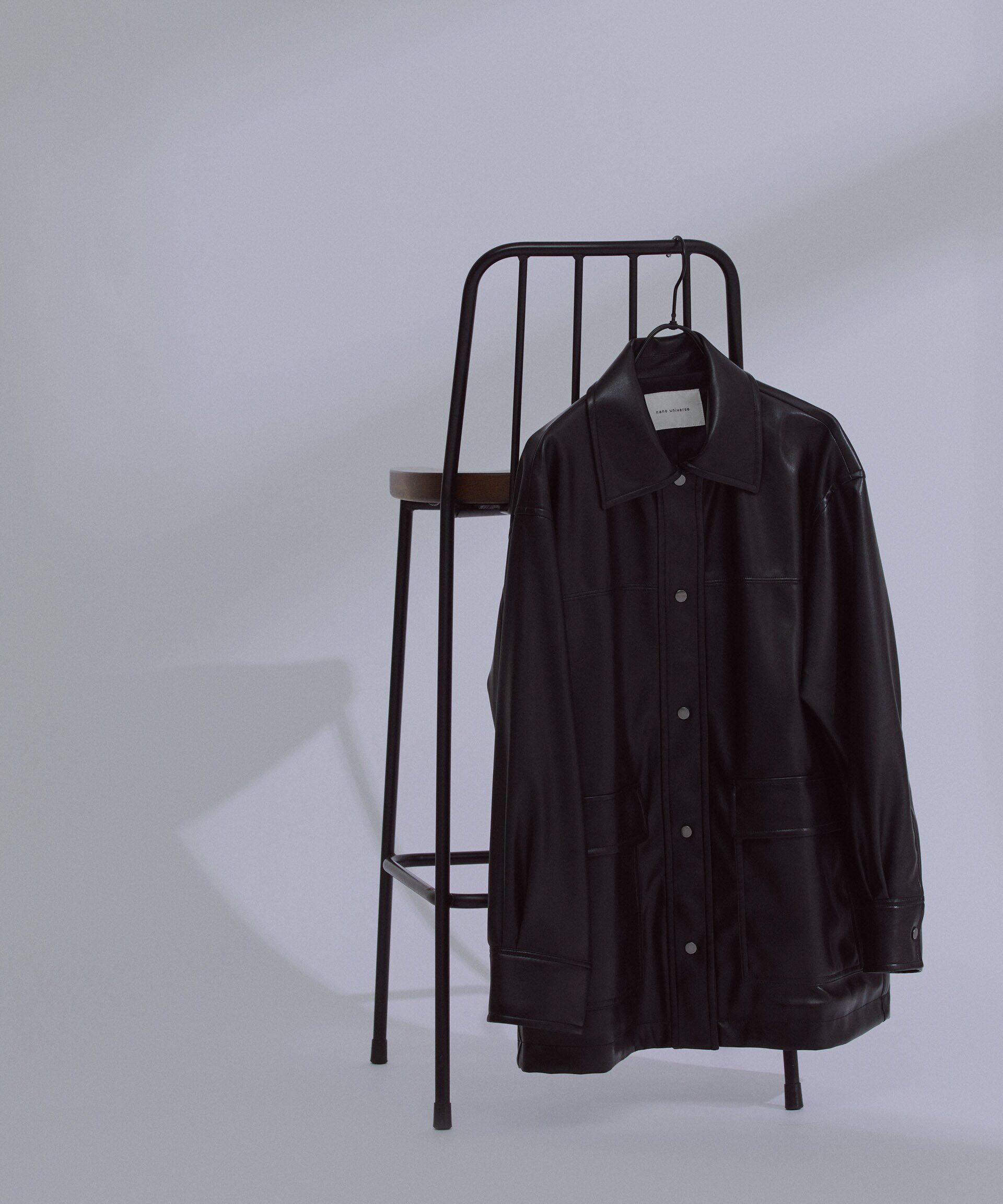 nano･universe「フェイクレザーシャツジャケット」|ブルゾン・スタジャン|ブラック