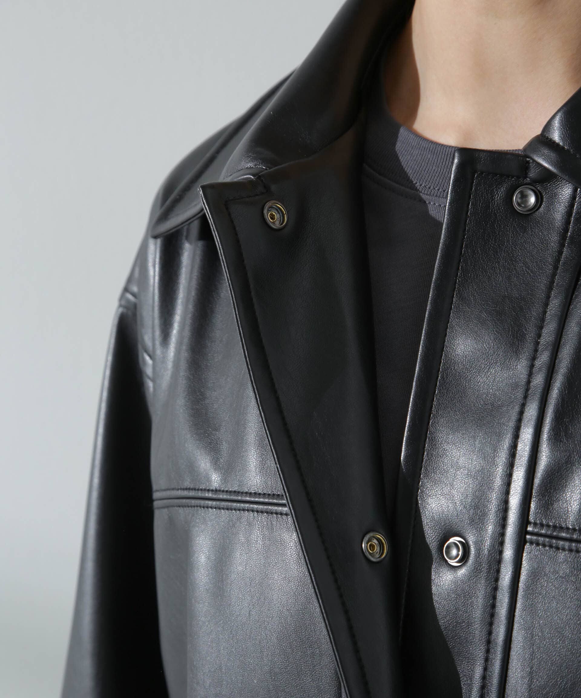 nano･universe「フェイクレザーシャツジャケット」|ブルゾン・スタジャン|