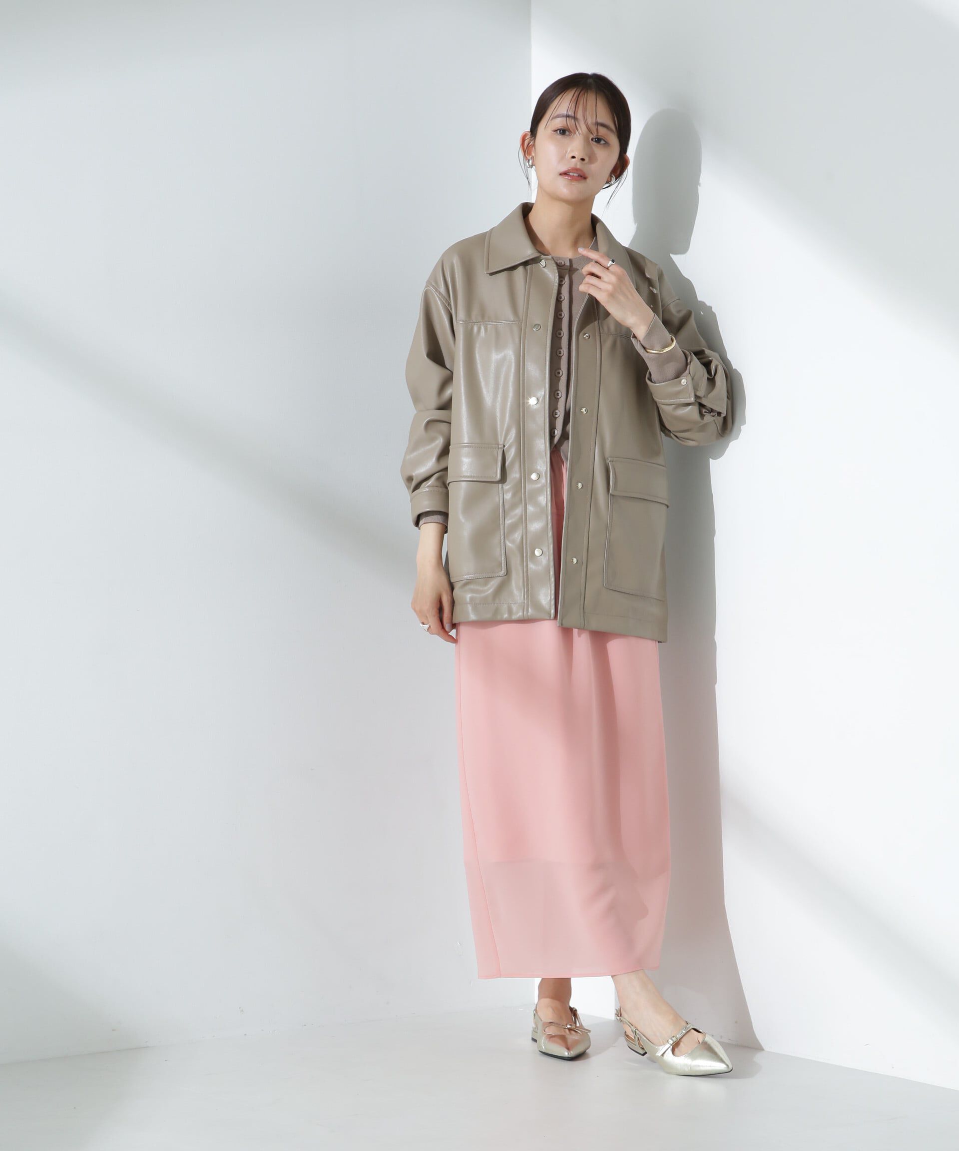 nano･universe「フェイクレザーシャツジャケット」|ブルゾン・スタジャン|