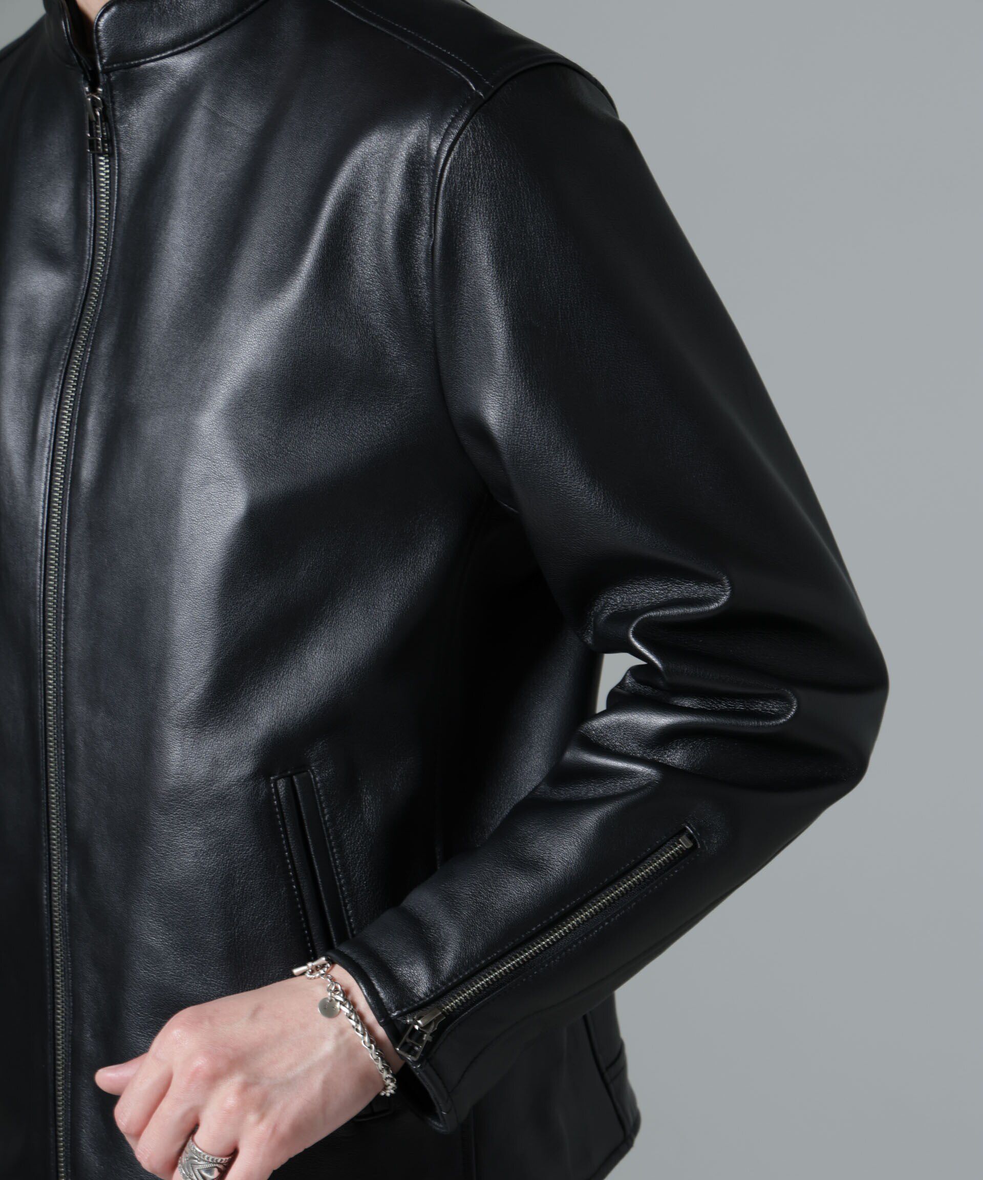 nano･universe「バンドカラーレザーシングルライダースジャケット」|ライダースジャケット|