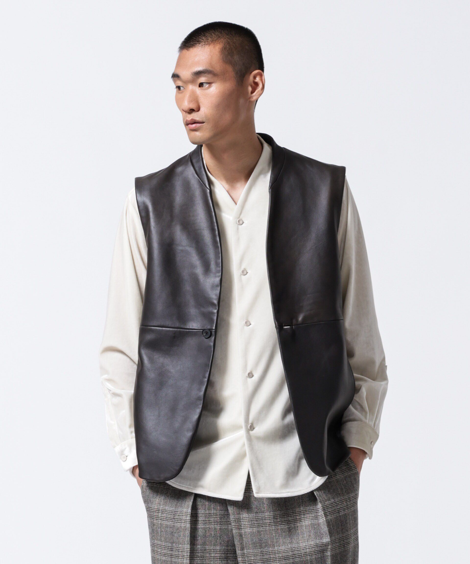 nano･universe「｢ASSEMBLANC｣ラムナッパレザージレ」|テーラードジャケット|ブラウン