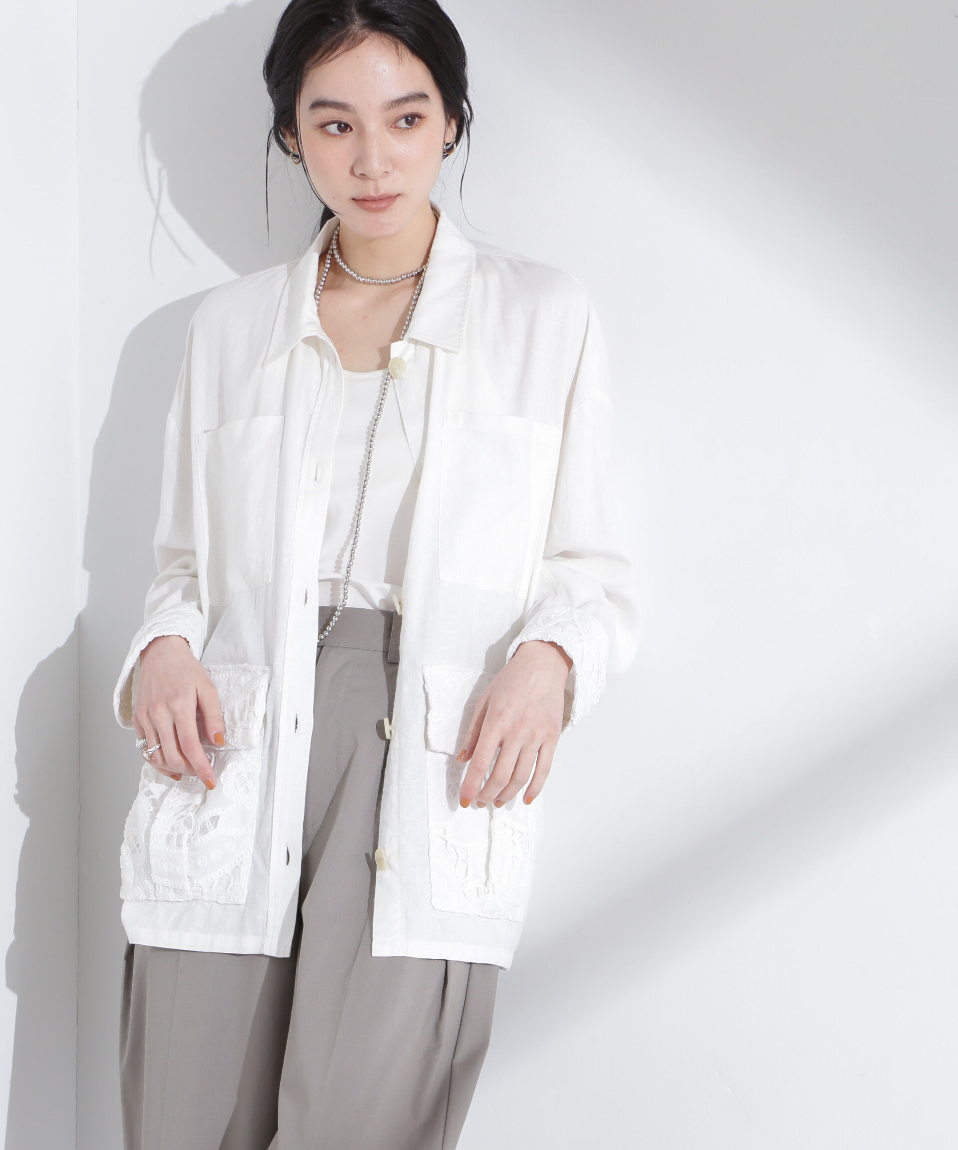 nano･universe「ポイントレースサファリジャケット」|テーラードジャケット|