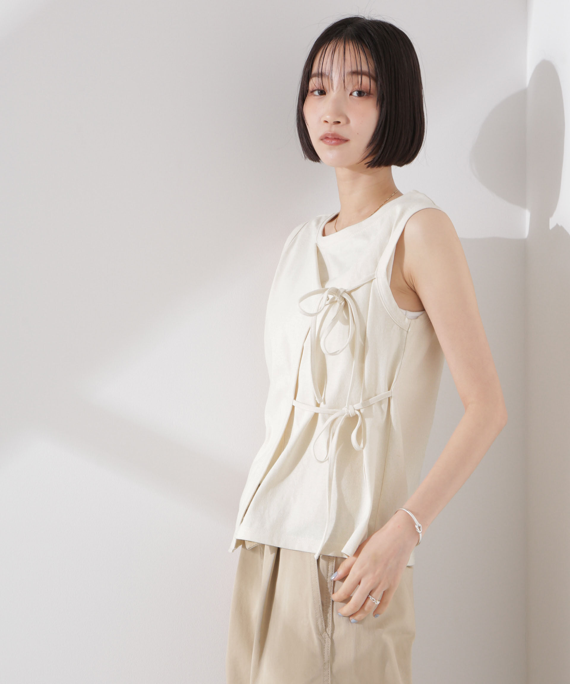 nano･universe「ドライタッチ天竺リボン結びディティールトップス」|Tシャツ・カットソー|