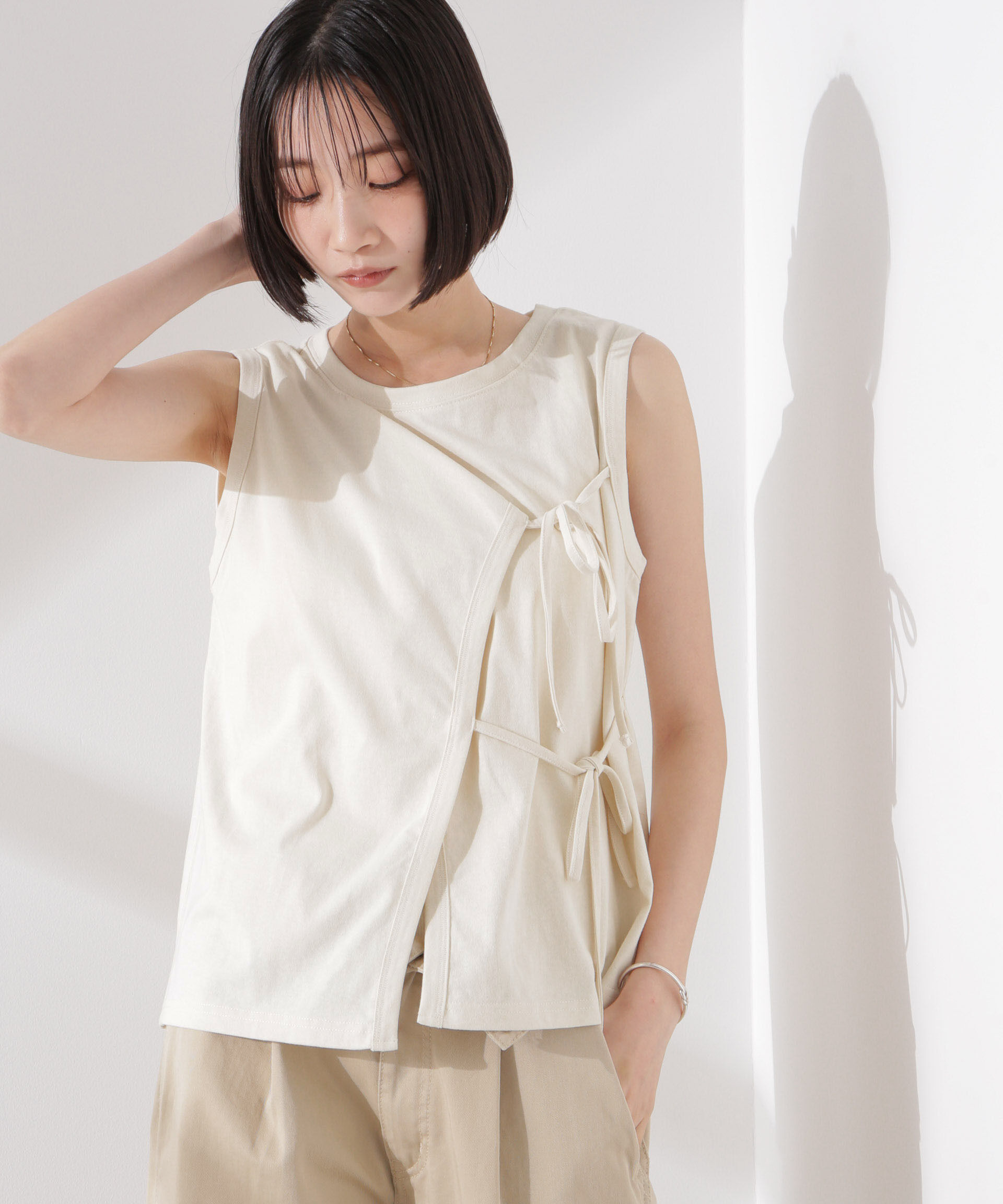 nano･universe「ドライタッチ天竺リボン結びディティールトップス」|Tシャツ・カットソー|