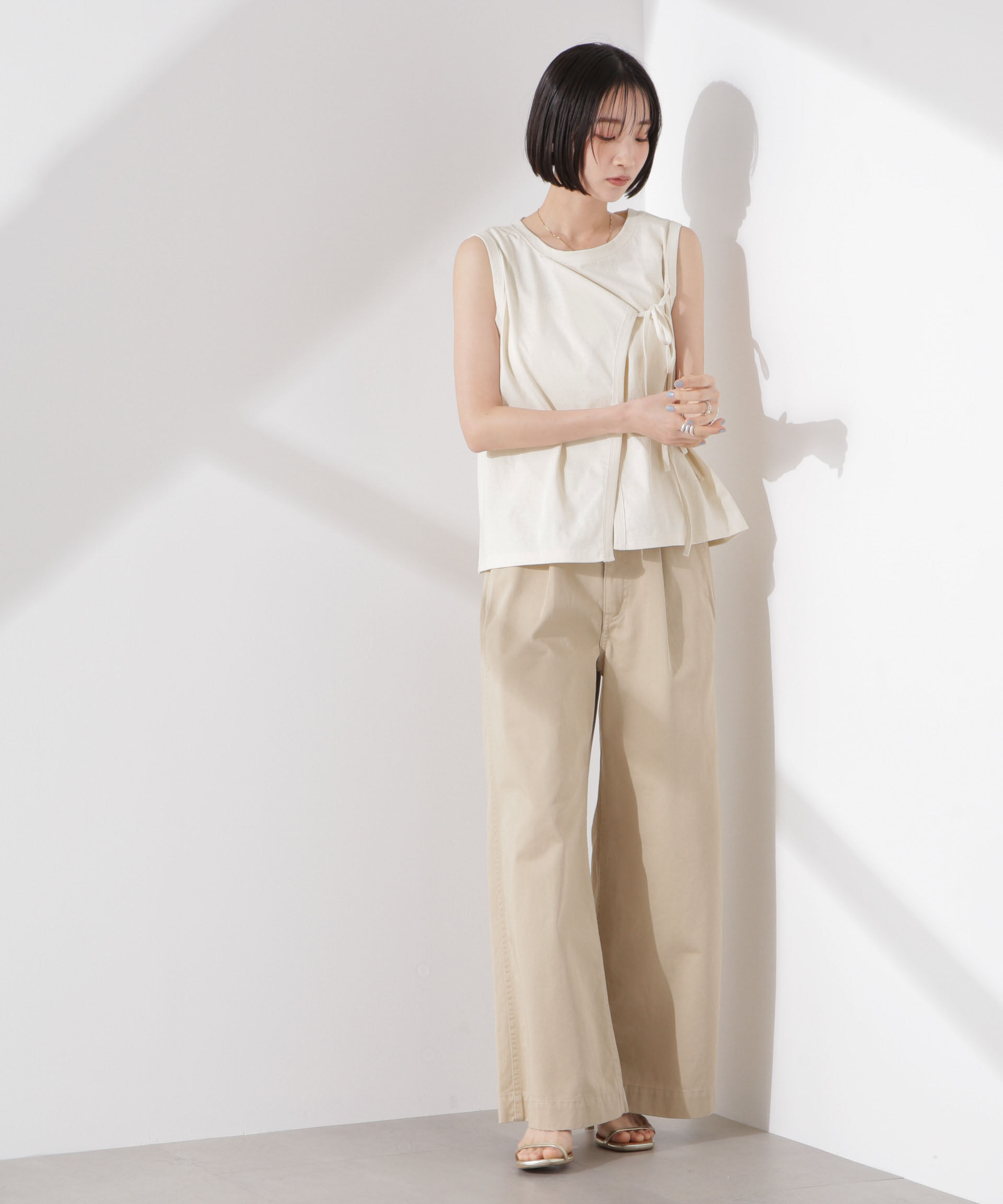 nano･universe「ドライタッチ天竺リボン結びディティールトップス」|Tシャツ・カットソー|