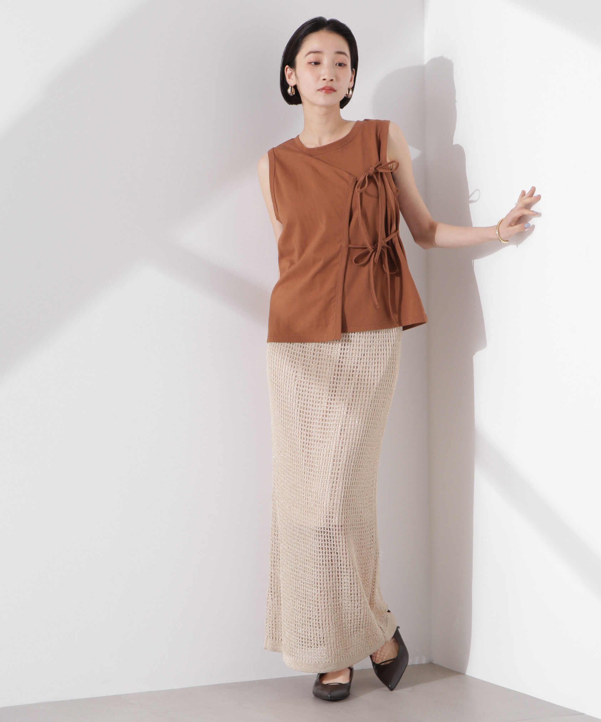 nano･universe「ドライタッチ天竺リボン結びディティールトップス」|Tシャツ・カットソー|