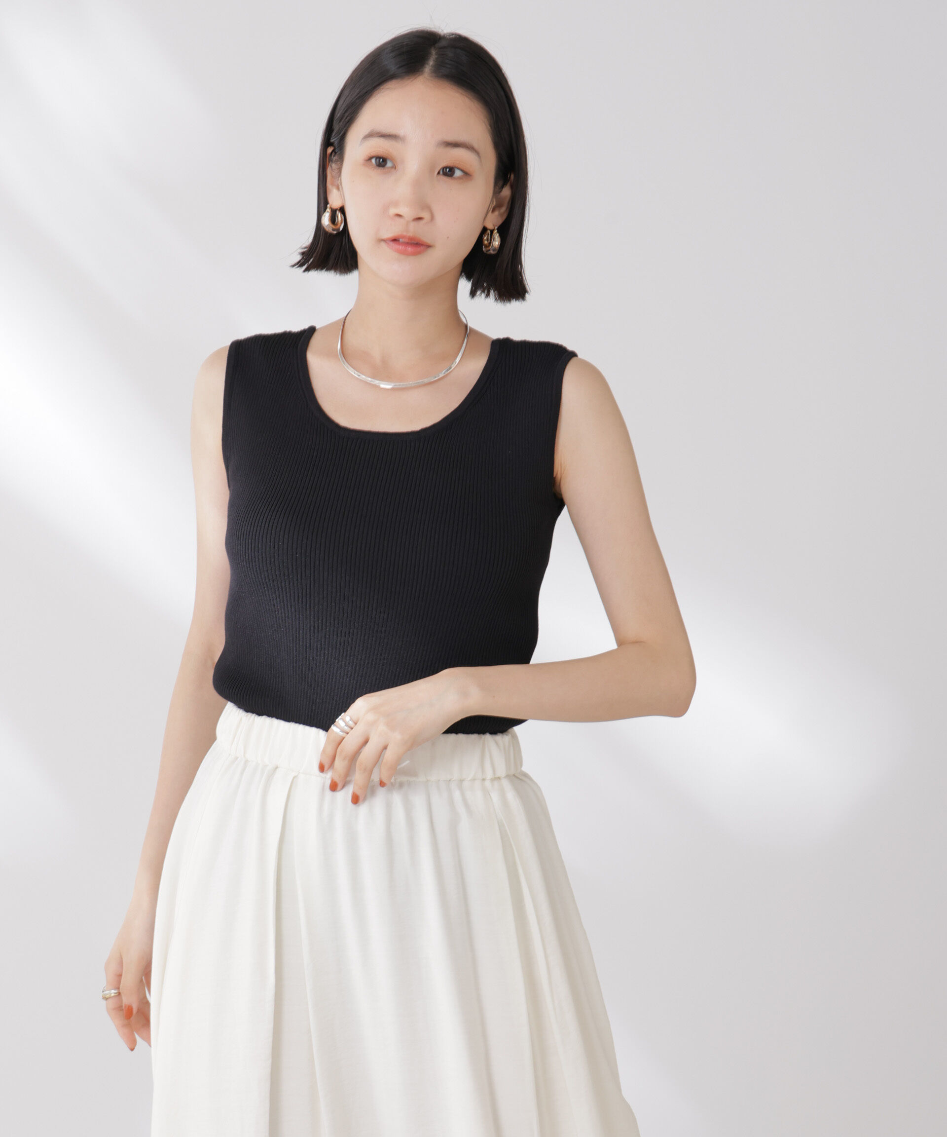 nano･universe「前後2wayスクエア＆クルーネックリブニットタンクトップ」|ニット・セーター|