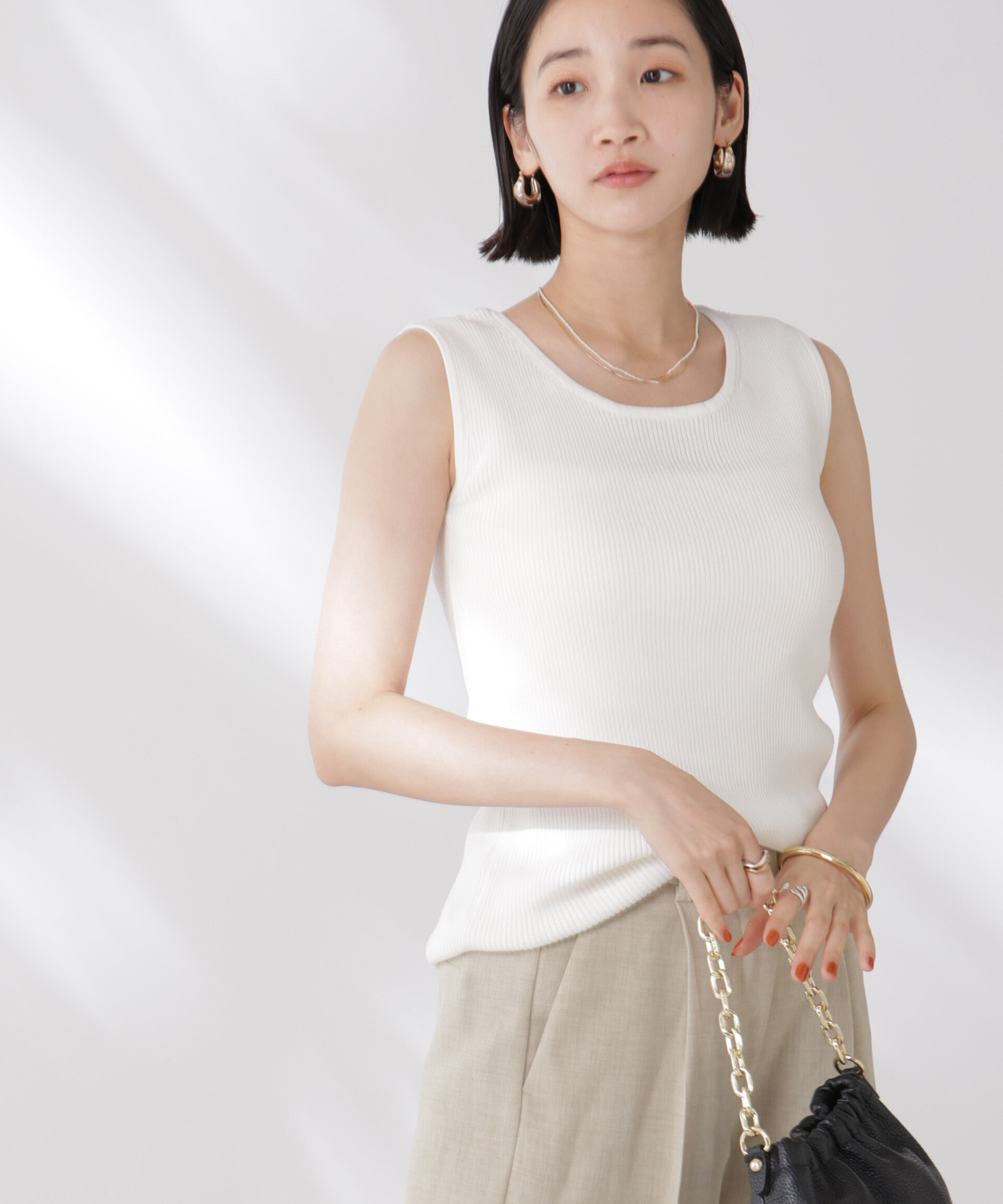 nano･universe「前後2wayスクエア＆クルーネックリブニットタンクトップ」|ニット・セーター|