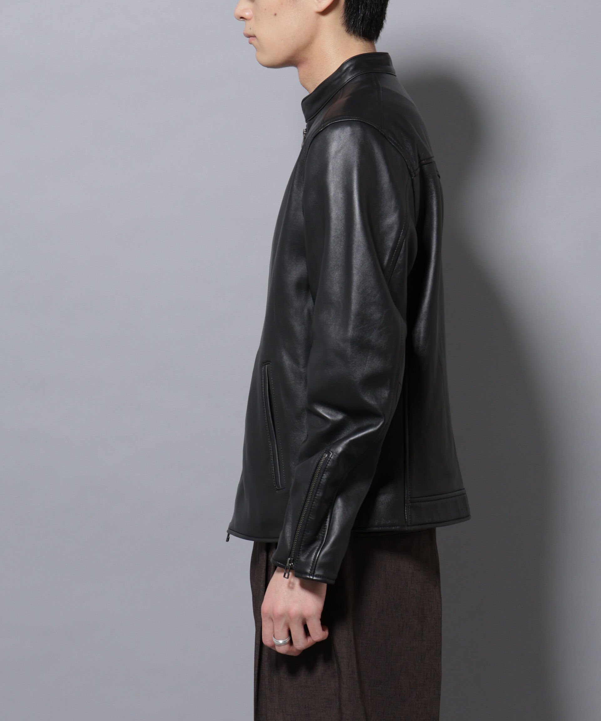 nano･universe「バンドカラーレザーシングルライダースジャケット」|ライダースジャケット|