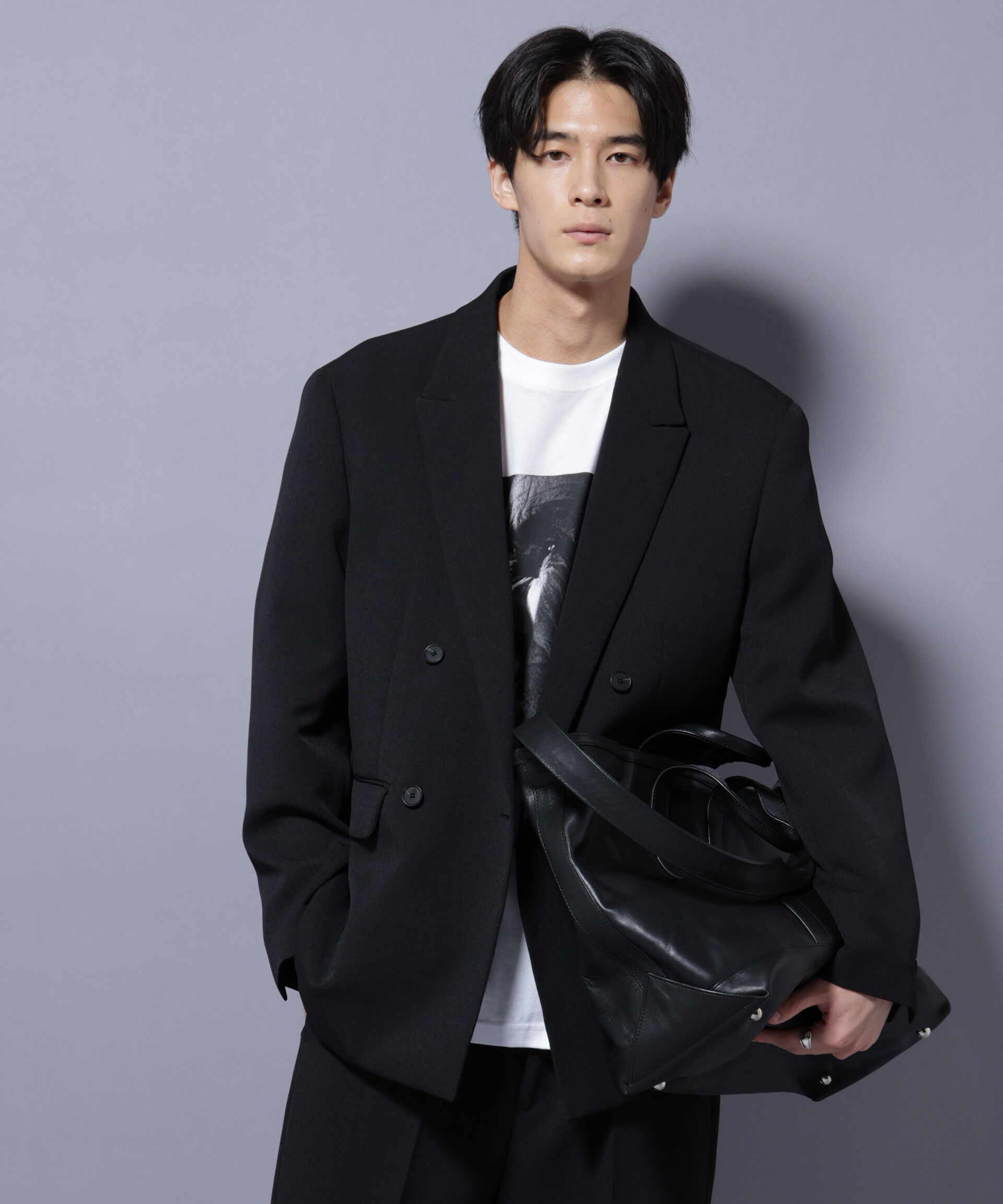 nano･universe「Reflax(R) ダブルクロスウェザーダブルブレストジャケット(セットアップ可)」|テーラードジャケット|ブラック