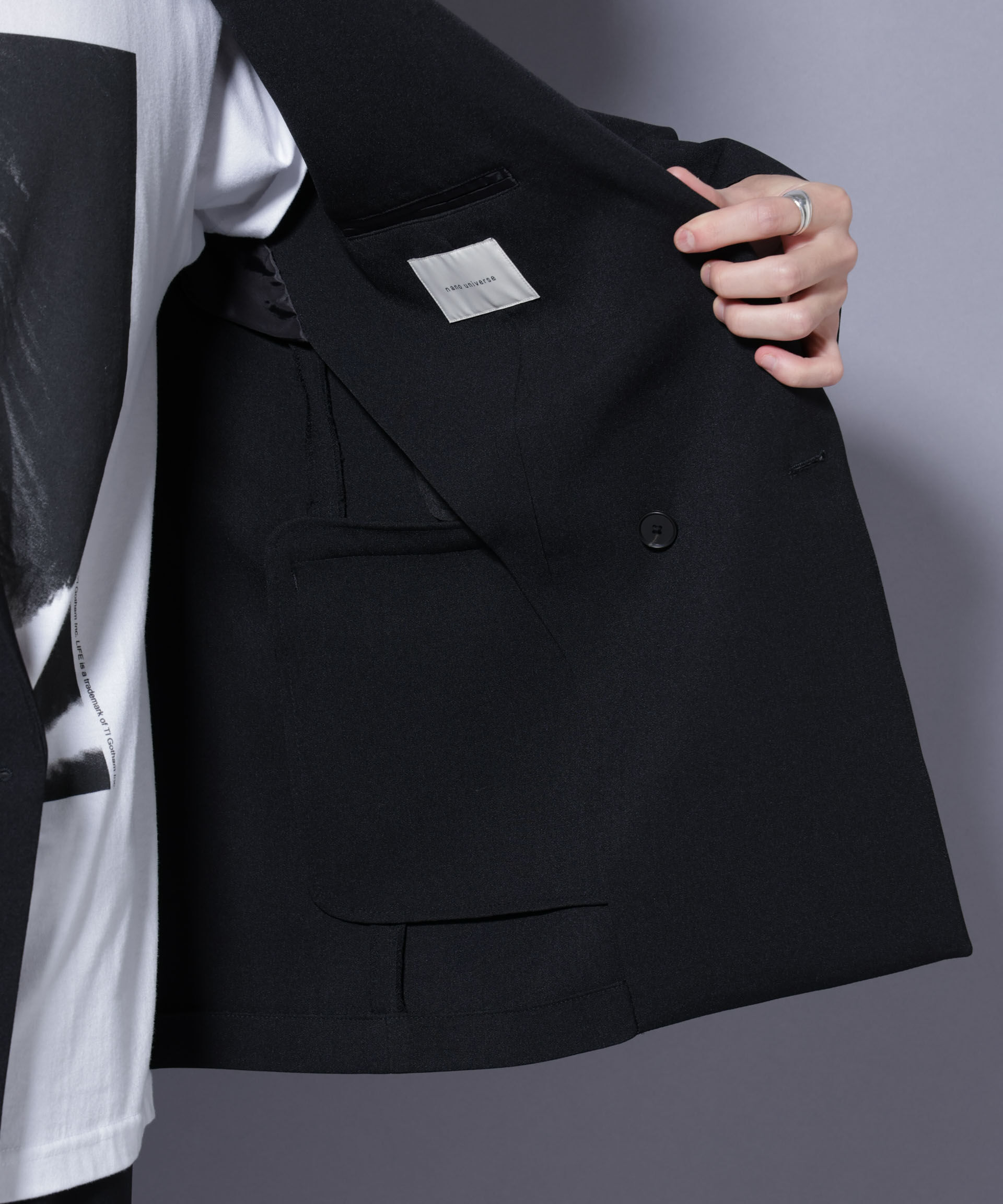 nano･universe「Reflax(R) ダブルクロスウェザーダブルブレストジャケット(セットアップ可)」|テーラードジャケット|