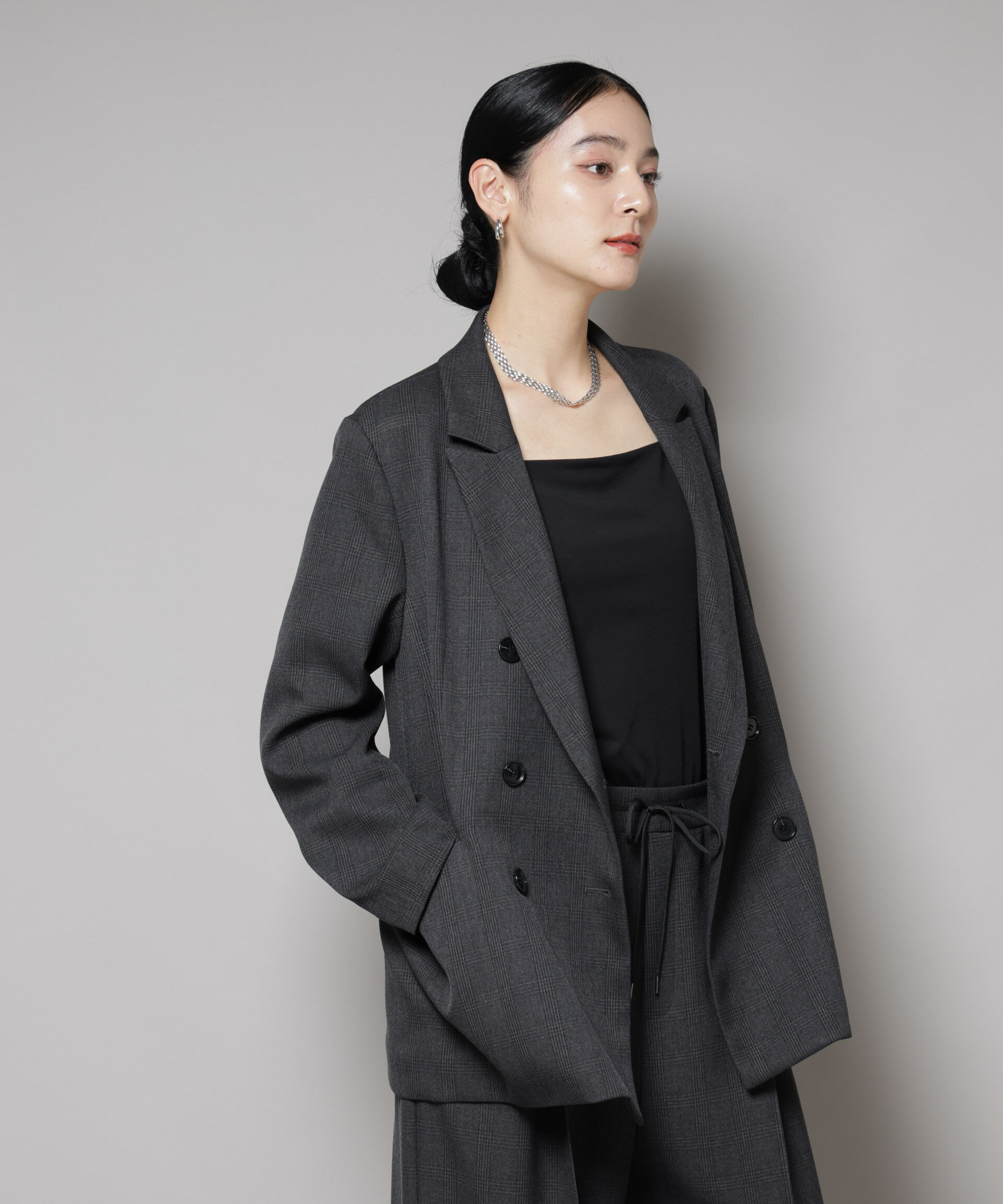 nano･universe「ストレッチサージチェックダブルジャケット(セットアップ可)」|テーラードジャケット|