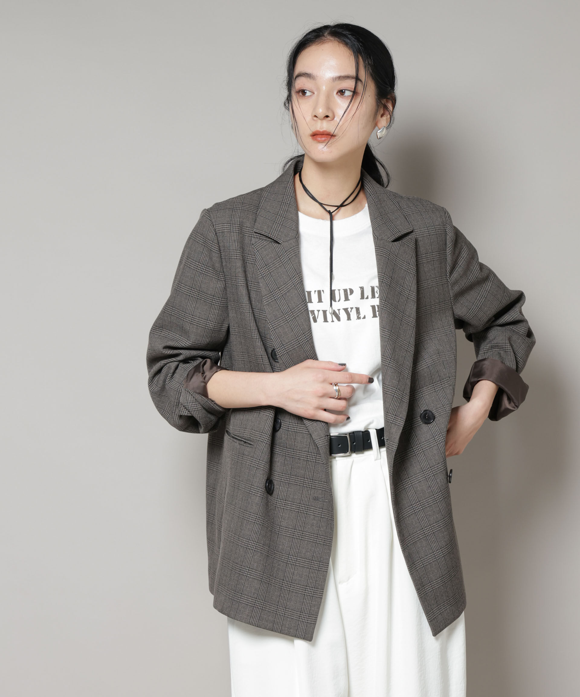 nano･universe「ストレッチサージチェックダブルジャケット(セットアップ可)」|テーラードジャケット|