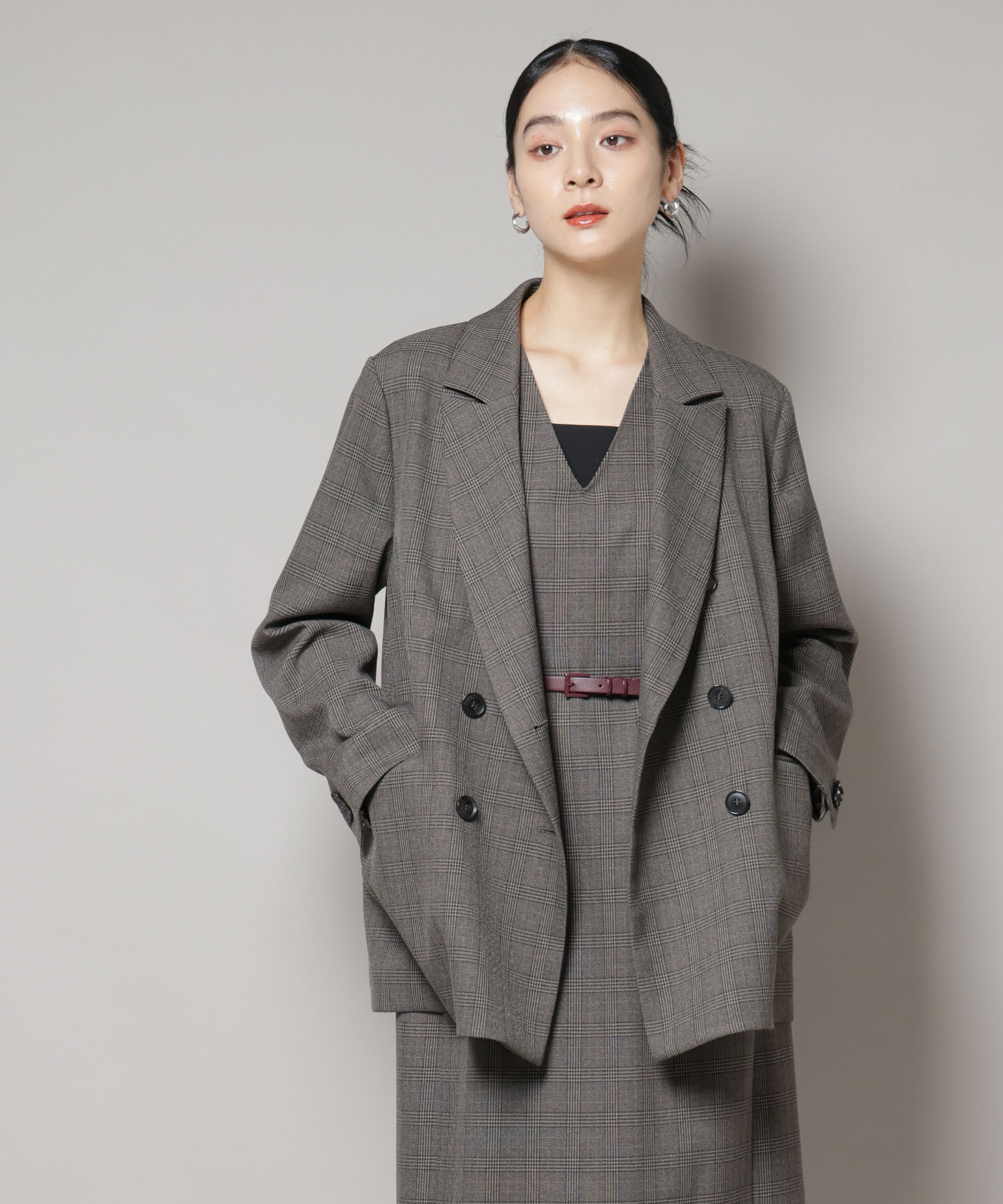 nano･universe「ストレッチサージチェックダブルジャケット(セットアップ可)」|テーラードジャケット|